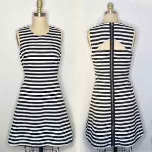 Express Fit + Flare Striped Skater Dress with Silver Hardware